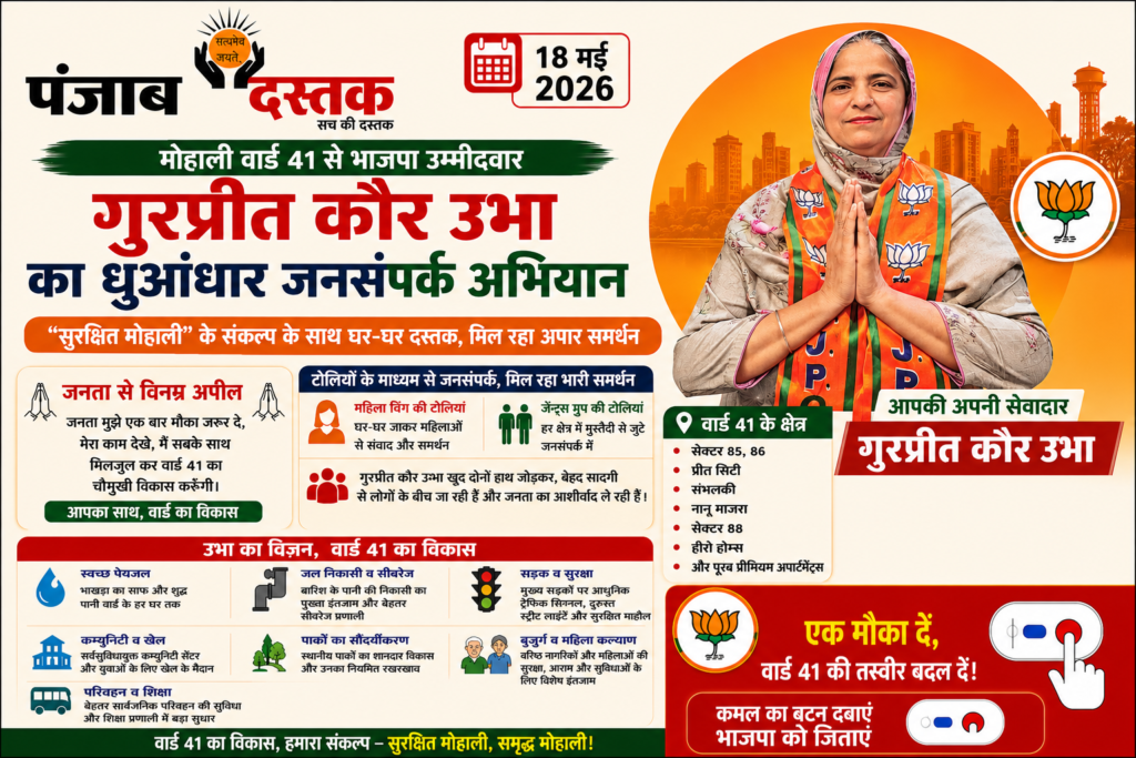 मोहाली वार्ड 41 से भाजपा उम्मीदवार गुरप्रीत कौर उभा का धुआंधार जनसंपर्क अभियान
