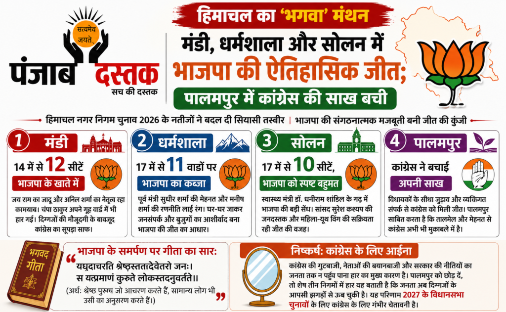 हिमाचल नगर निगम चुनाव 2026: मंडी, धर्मशाला और सोलन में भाजपा की बड़ी जीत