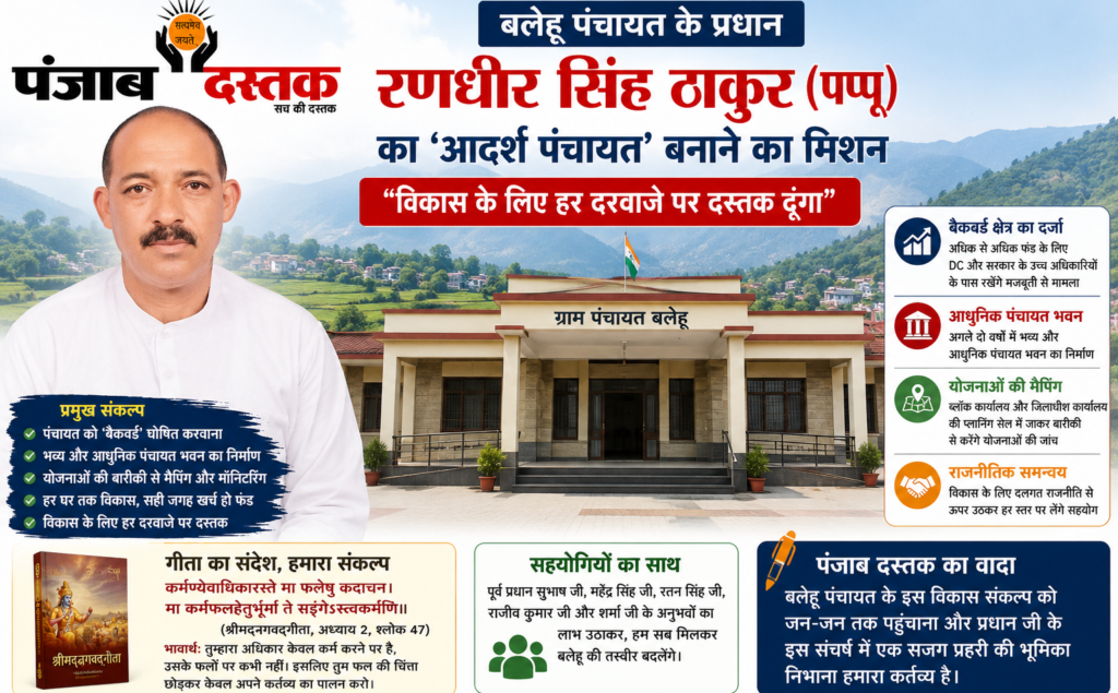 बलेहू पंचायत को आदर्श पंचायत बनाने निकले प्रधान रणधीर सिंह ठाकुर