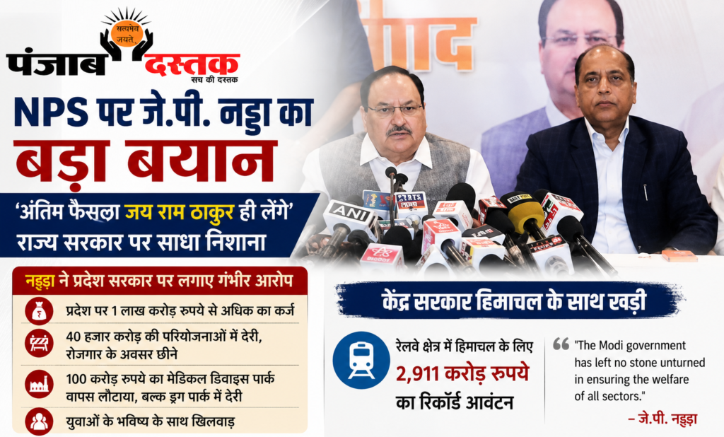 शिमला में NPS मुद्दे पर बयान देते केंद्रीय मंत्री जेपी नड्डा