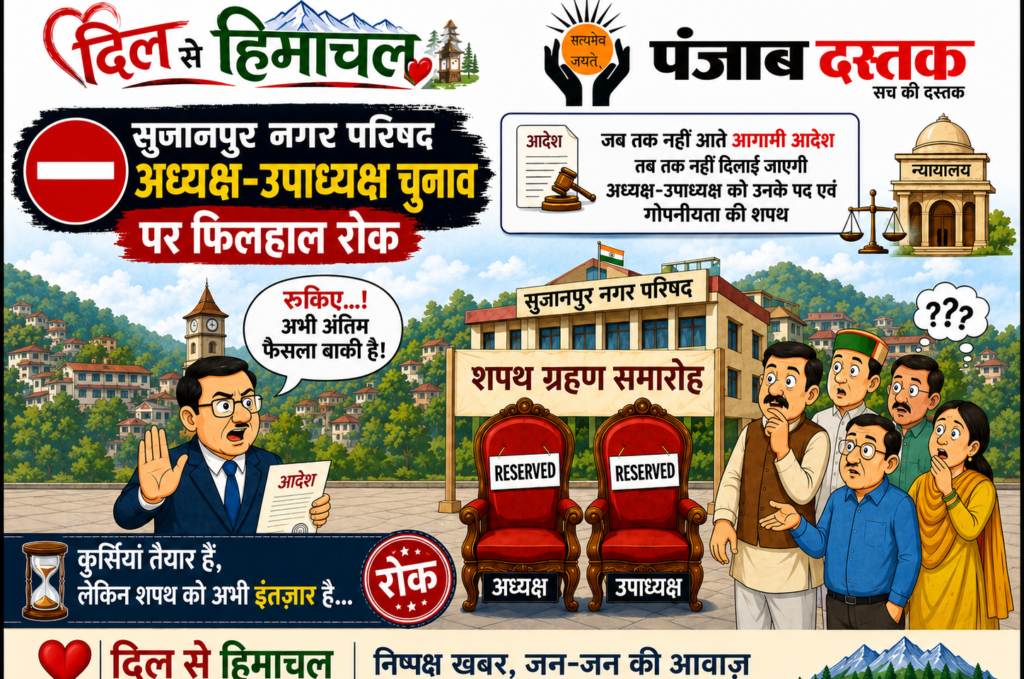 सुजानपुर नगर परिषद चुनाव विवाद में शपथ ग्रहण पर रोक संबंधी न्यायालय के आदेश को दर्शाती सांकेतिक तस्वीर।