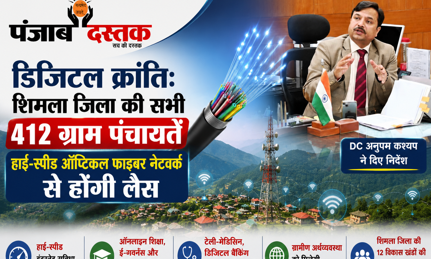 शिमला भारतनेट परियोजना के तहत 412 ग्राम पंचायतों में हाई-स्पीड ऑप्टिकल फाइबर इंटरनेट नेटवर्क