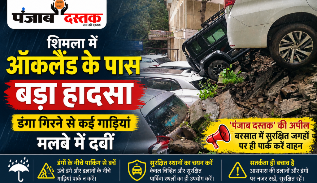 शिमला के ऑकलैंड क्षेत्र में भारी बारिश के बाद डंगा गिरने से मलबे में दबी गाड़ियां
