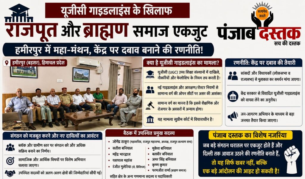 हमीरपुर के बड़सर में UGC गाइडलाइंस पर राजपूत और ब्राह्मण समाज की संयुक्त बैठक