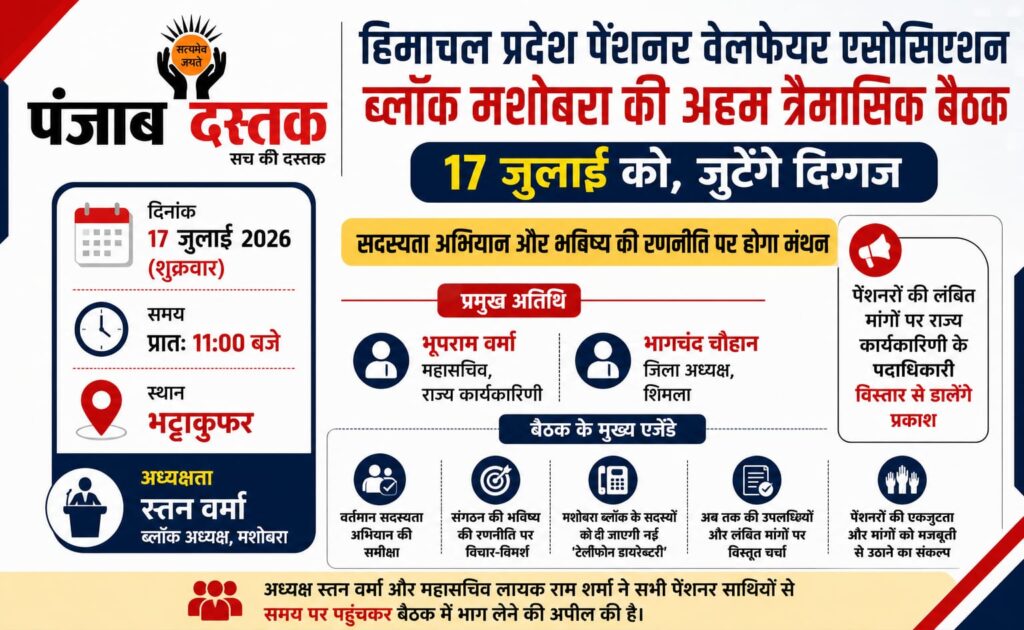 भट्टाकुफर में आयोजित होने वाली हिमाचल प्रदेश पेंशनर वेलफेयर एसोसिएशन की बैठक का प्रतीकात्मक चित्र