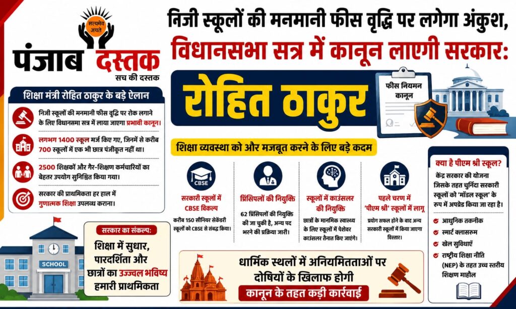 शिक्षा मंत्री रोहित ठाकुर ने पालमपुर में निजी स्कूलों की फीस नियंत्रण कानून और शिक्षा सुधारों पर जानकारी दी।