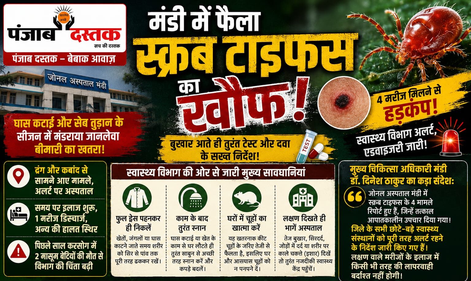 मंडी में स्क्रब टाइफस के 4 मामले, स्वास्थ्य विभाग अलर्ट