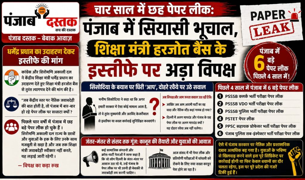 पंजाब में पेपर लीक मामलों को लेकर हरजोत बैंस के इस्तीफे की मांग