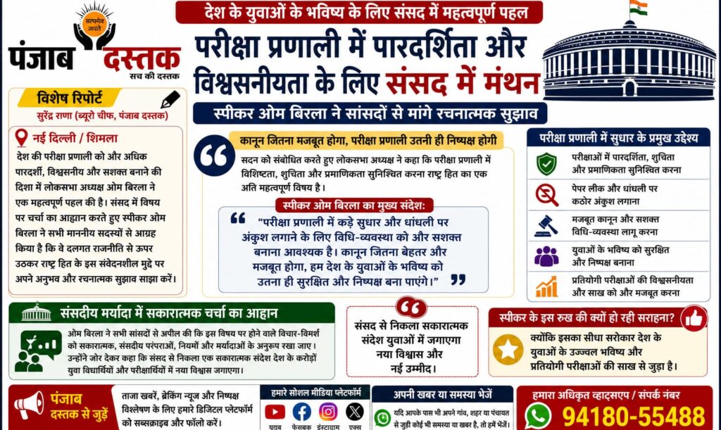 लोकसभा अध्यक्ष ओम बिरला ने परीक्षा प्रणाली में पारदर्शिता पर सुझाव मांगे