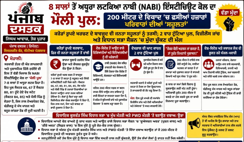 ਮੋਹਾਲੀ NABI ਕੋਲ ਅਧੂਰਾ ਮੌਲੀ ਪੁਲ