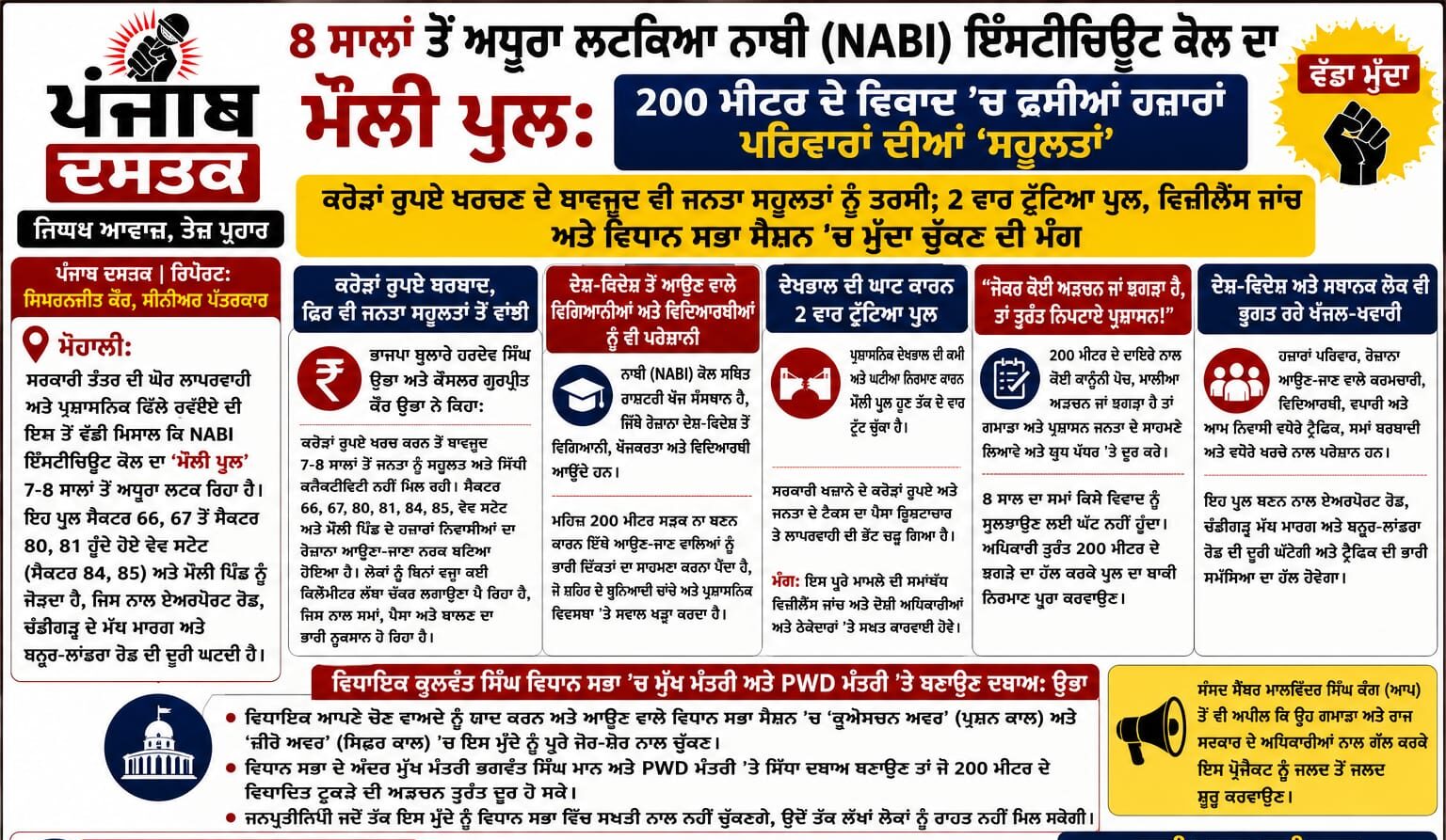 ਮੋਹਾਲੀ NABI ਕੋਲ ਅਧੂਰਾ ਮੌਲੀ ਪੁਲ