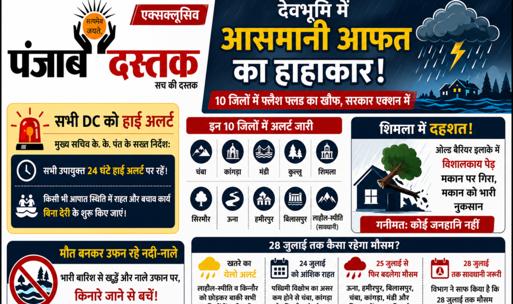 हिमाचल प्रदेश में भारी बारिश, फ्लैश फ्लड और भूस्खलन के खतरे के बीच जारी येलो अलर्ट