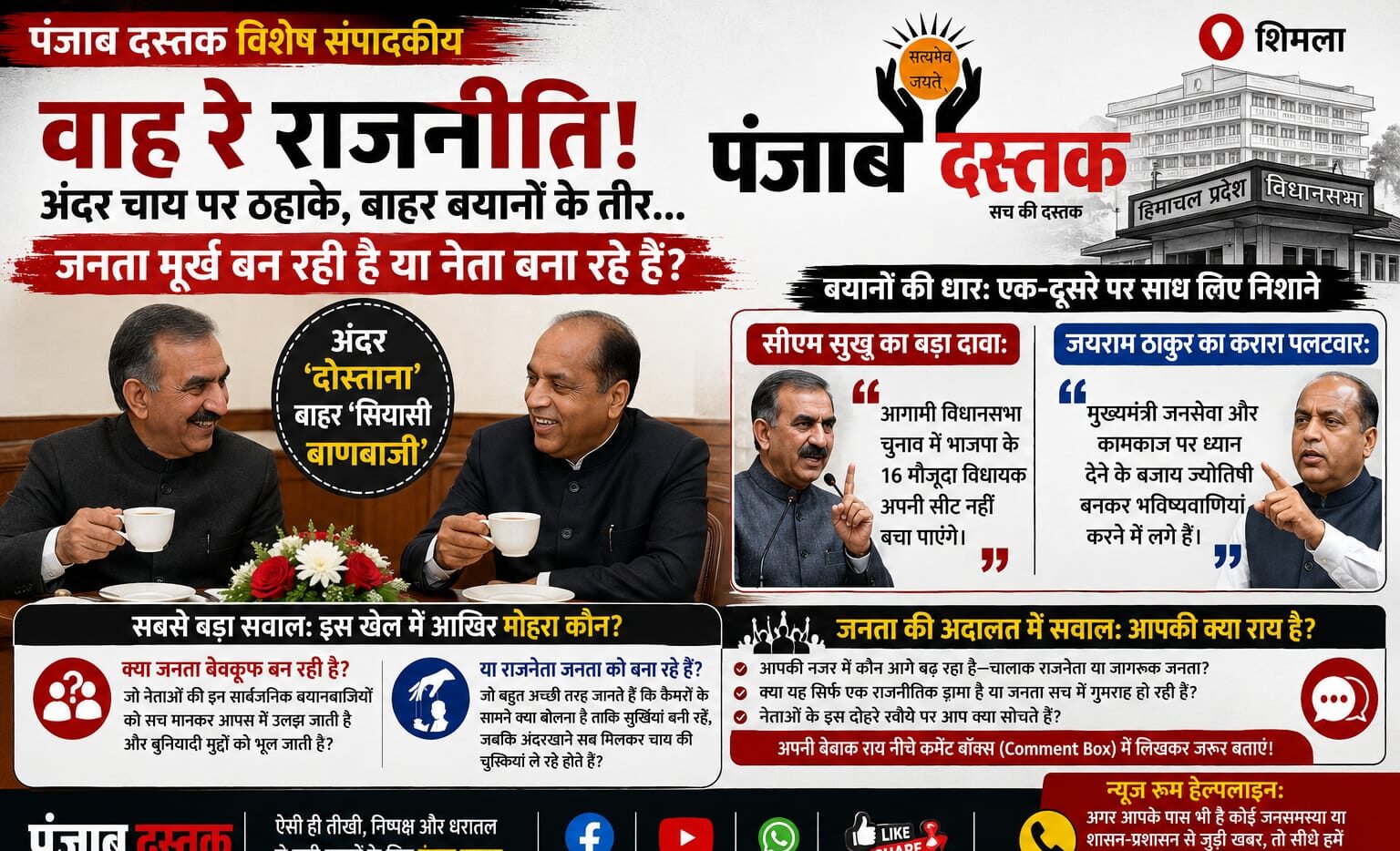 हिमाचल विधानसभा में मुख्यमंत्री सुखविंदर सिंह सुक्खू और नेता प्रतिपक्ष जयराम ठाकुर की मुलाकात पर आधारित संपादकीय।