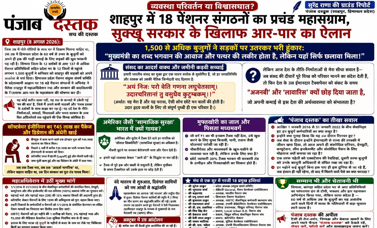 शाहपुर में 1500 से अधिक पेंशनरों का प्रदर्शन और महासम्मेलन