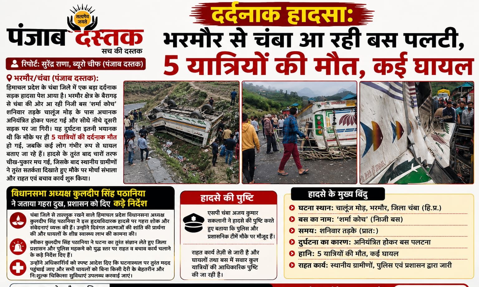 भरमौर से चंबा आ रही बस हादसे में 5 यात्रियों की मौत