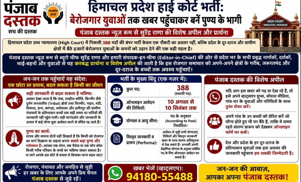 हिमाचल प्रदेश हाई कोर्ट भर्ती 2026 में 388 पद