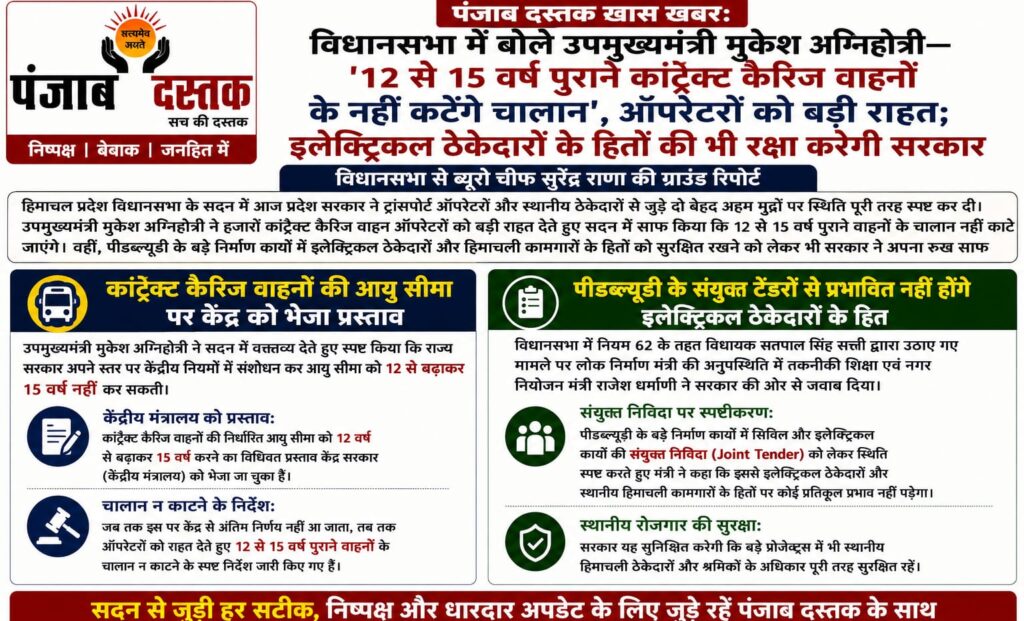 मुकेश अग्निहोत्री ने 12 से 15 साल पुराने कांट्रैक्ट कैरिज वाहनों के चालान पर राहत दी