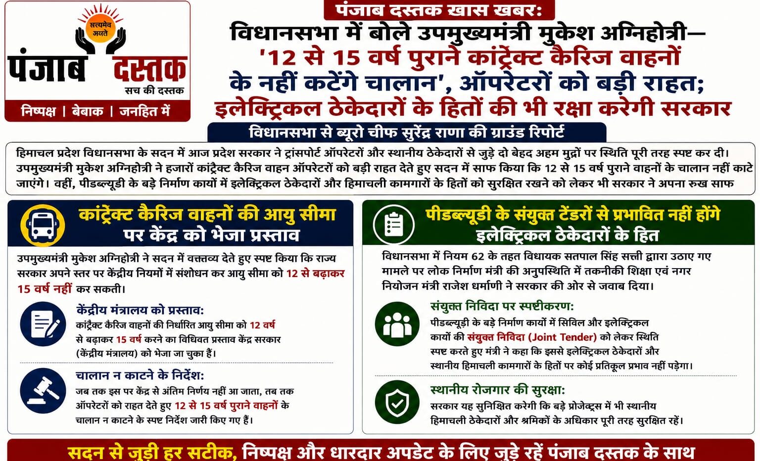 मुकेश अग्निहोत्री ने 12 से 15 साल पुराने कांट्रैक्ट कैरिज वाहनों के चालान पर राहत दी
