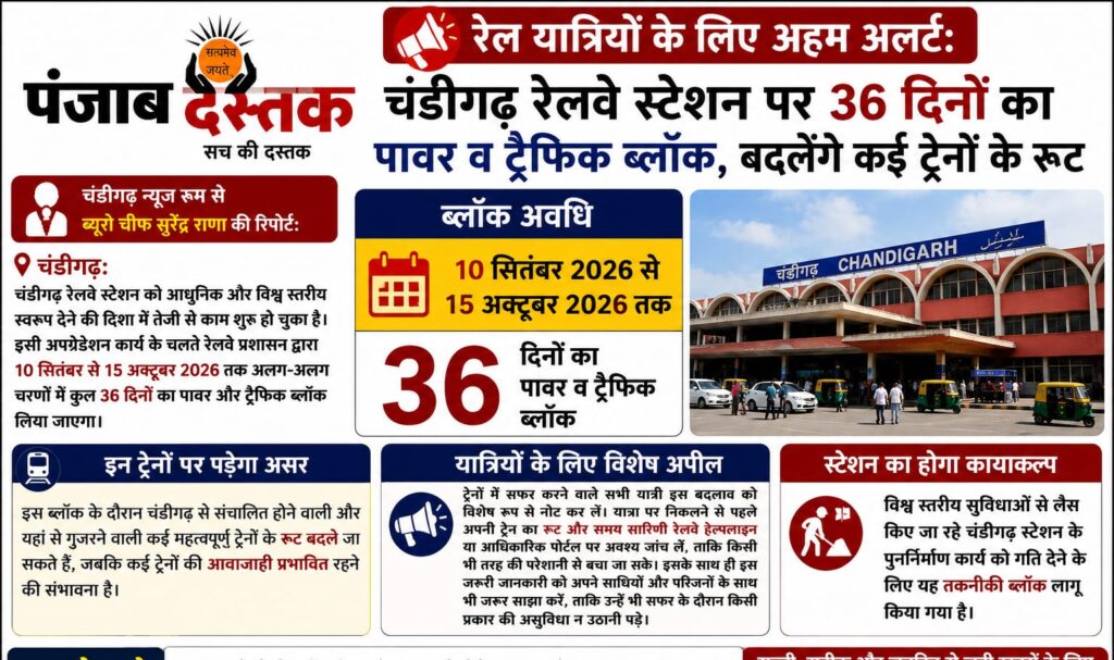 चंडीगढ़ रेलवे स्टेशन पर 36 दिनों का पावर और ट्रैफिक ब्लॉक