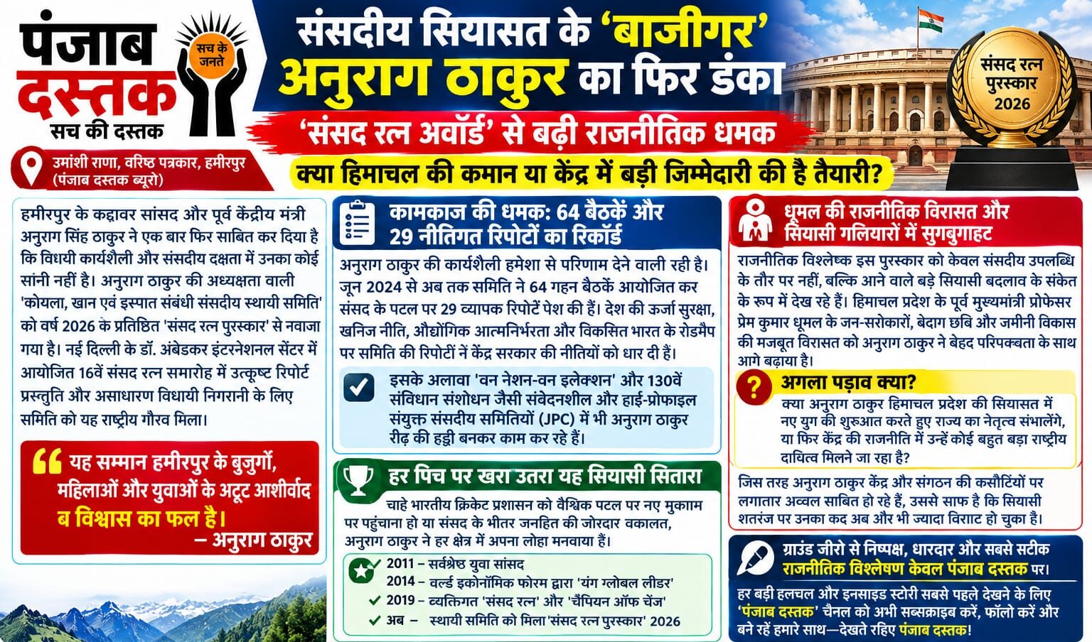 संसद रत्न पुरस्कार 2026 के साथ अनुराग ठाकुर