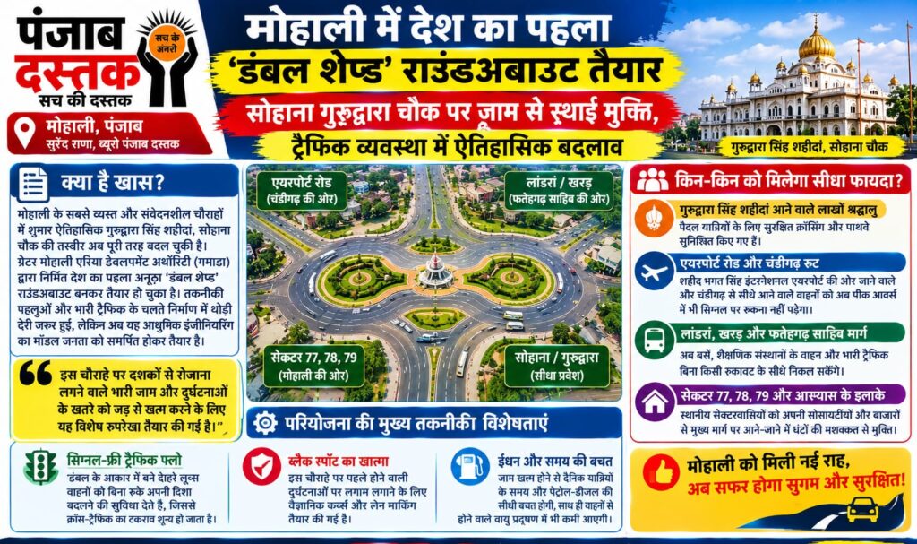मोहाली के सोहाना गुरुद्वारा चौक पर डंबल शेप्ड राउंडअबाउट