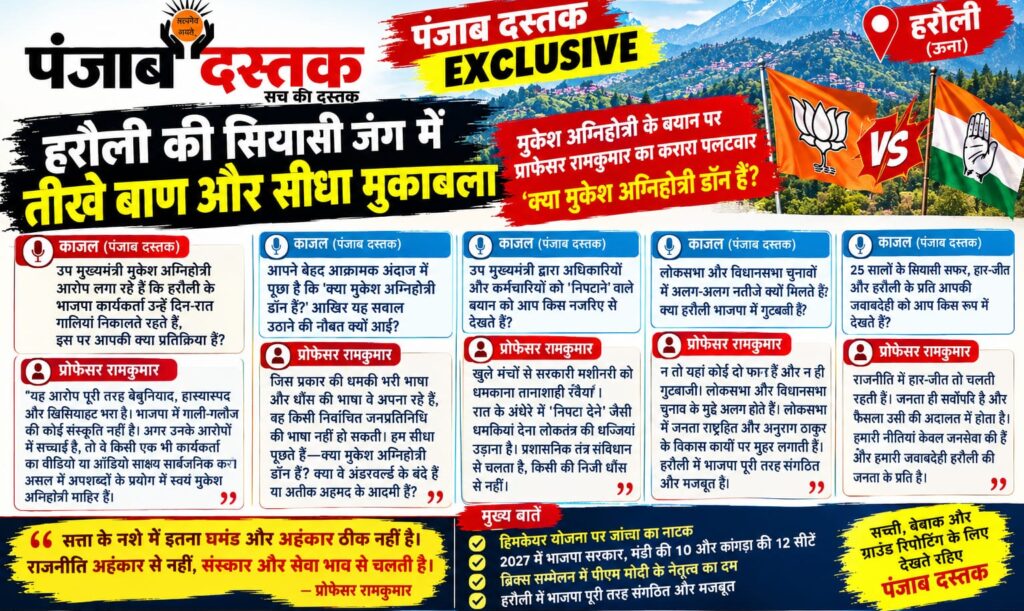 हरौली की सियासत पर प्रोफेसर रामकुमार का मुकेश अग्निहोत्री पर पलटवार