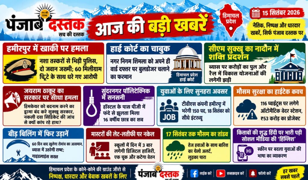 हिमाचल प्रदेश की 15 सितंबर 2026 की प्रमुख खबरें