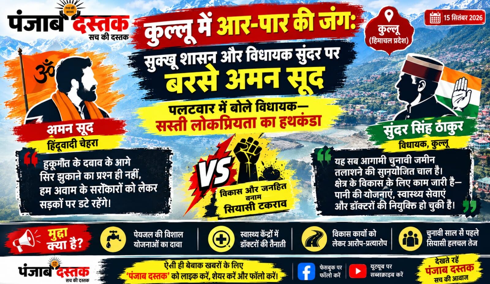 कुल्लू में अमन सूद और विधायक सुंदर सिंह ठाकुर के बीच राजनीतिक बयानबाजी