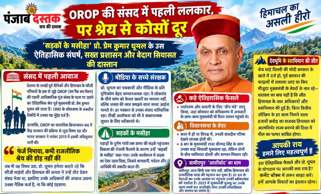 प्रोफेसर प्रेम कुमार धूमल और OROP की संसद में पहली आवाज