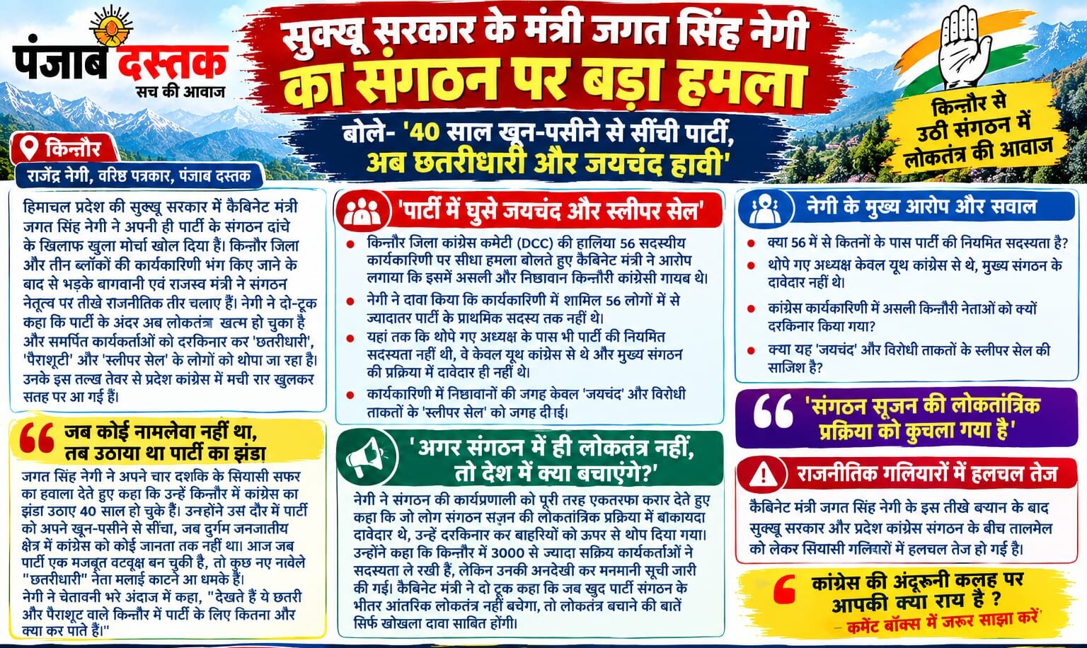जगत सिंह नेगी का कांग्रेस संगठन पर बड़ा बयान