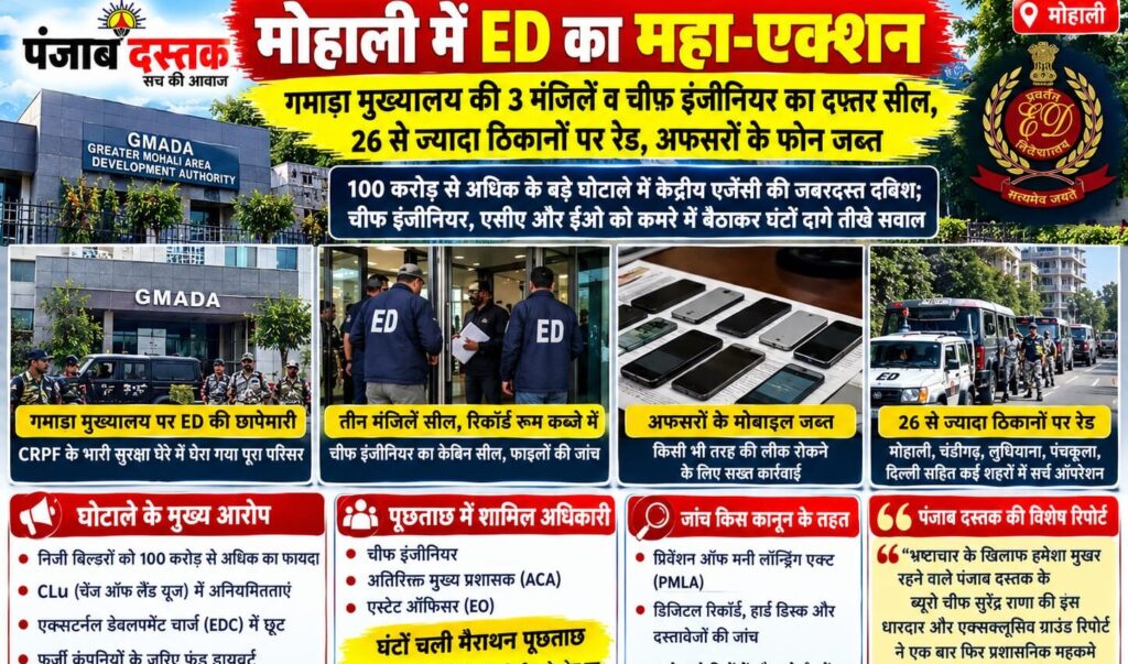 मोहाली GMADA मुख्यालय में ED की कार्रवाई