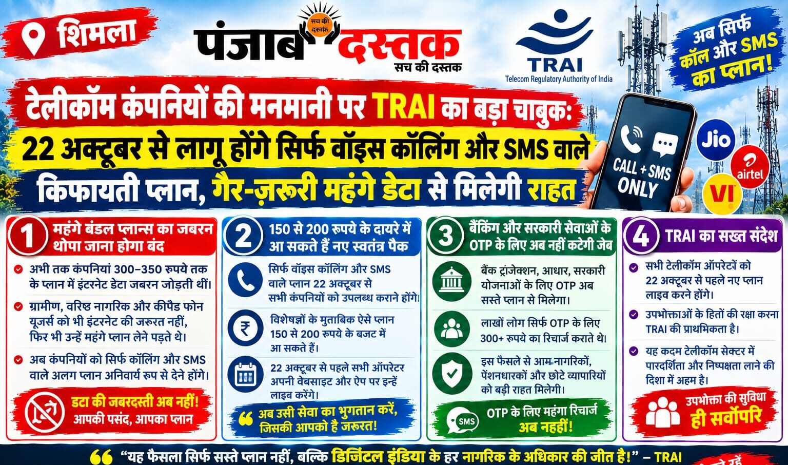 TRAI Voice SMS only recharge plans
