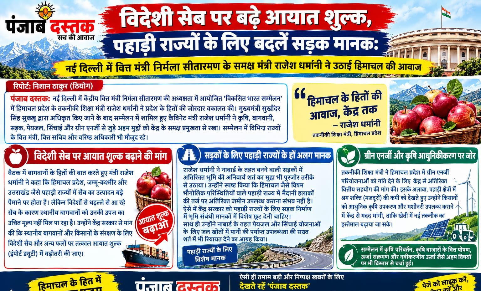 राजेश धर्मानी ने निर्मला सीतारमण के सामने हिमाचल के मुद्दे उठाए