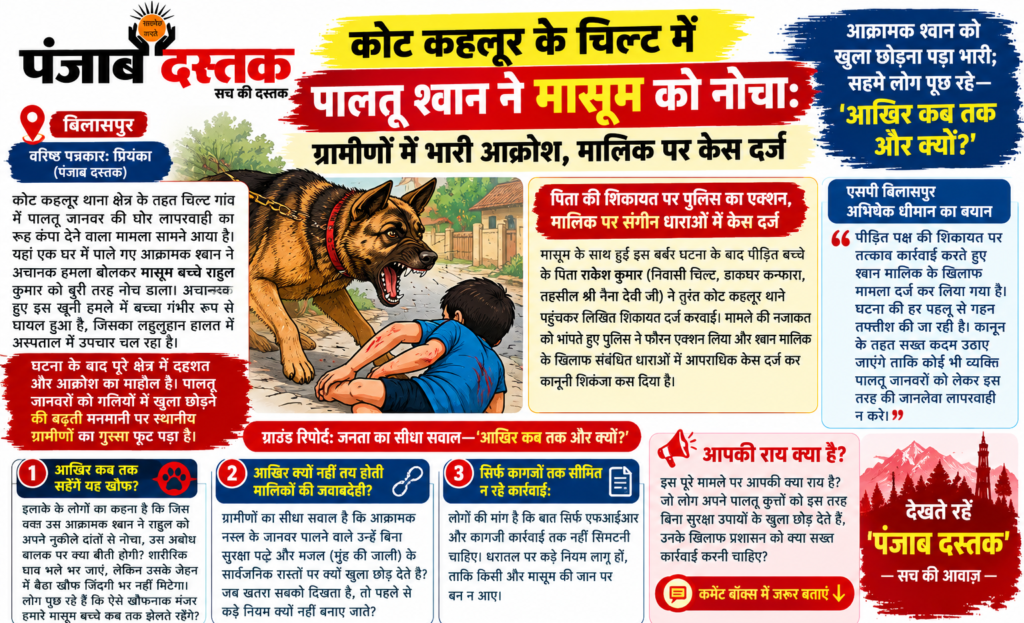 बिलासपुर के चिल्ट गांव में बच्चे पर पालतू कुत्ते के हमले से जुड़ी घटना