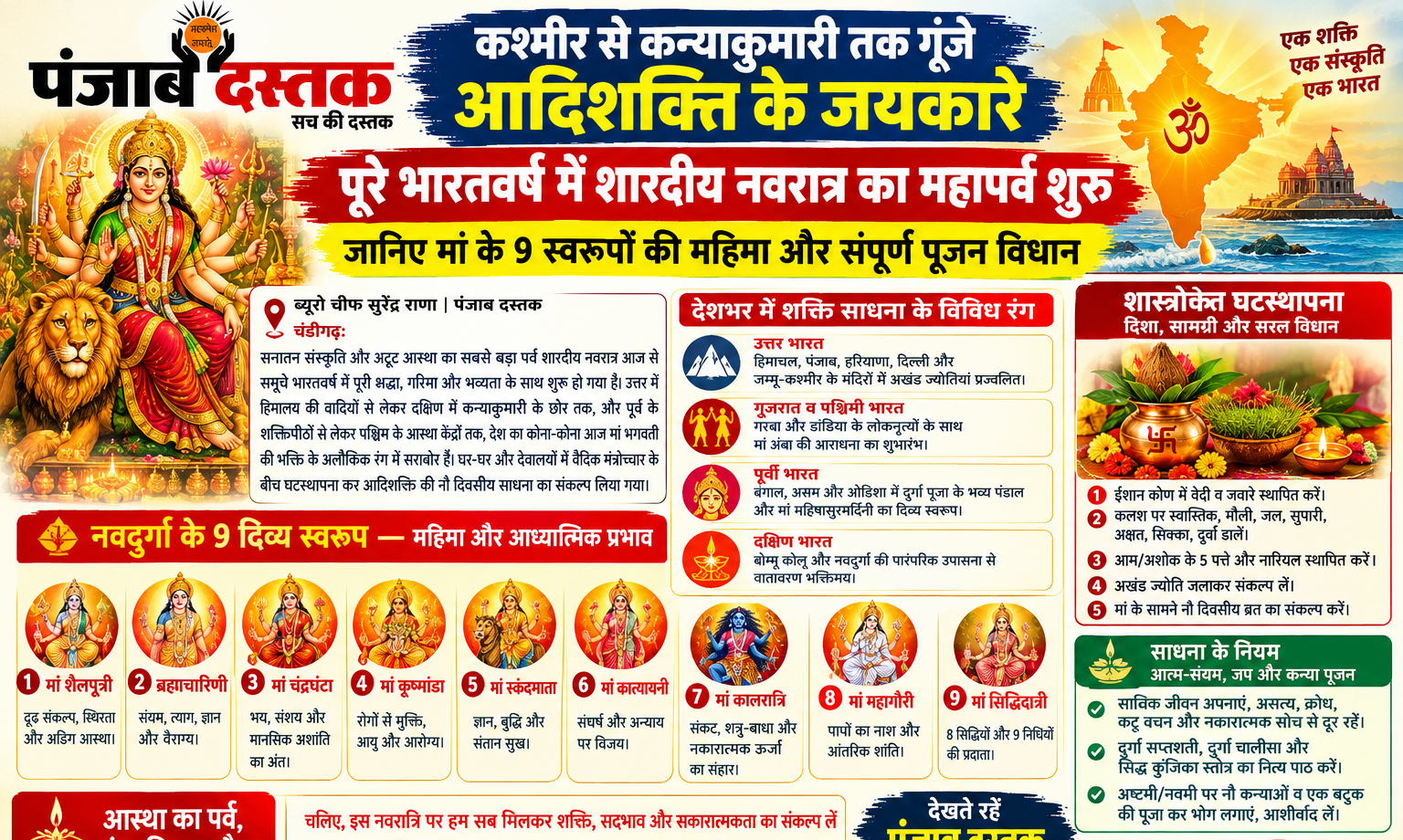 शारदीय नवरात्र में मां दुर्गा के नौ स्वरूप और घटस्थापना पूजा