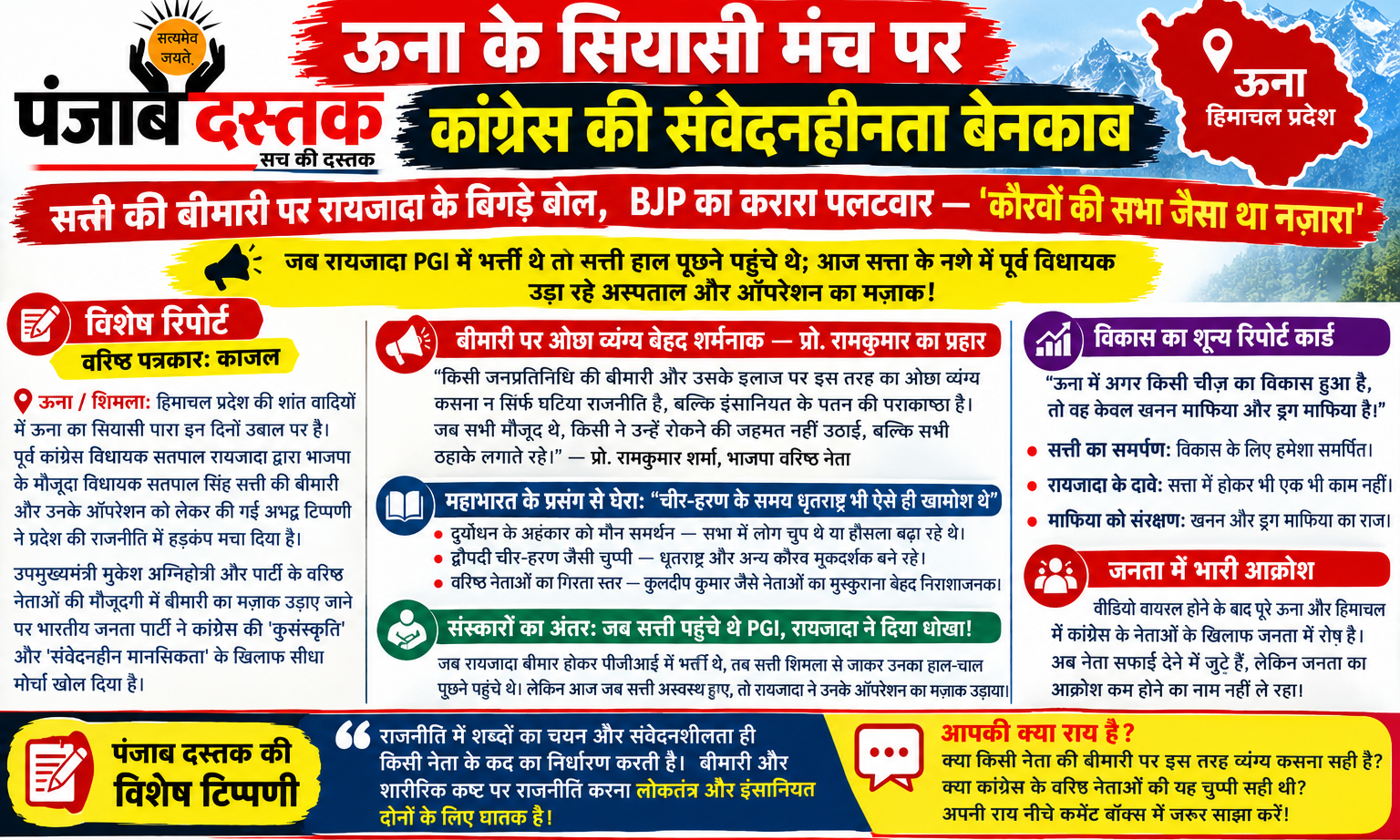 सतपाल सिंह सत्ती की बीमारी पर टिप्पणी को लेकर ऊना में भाजपा और कांग्रेस के बीच विवाद