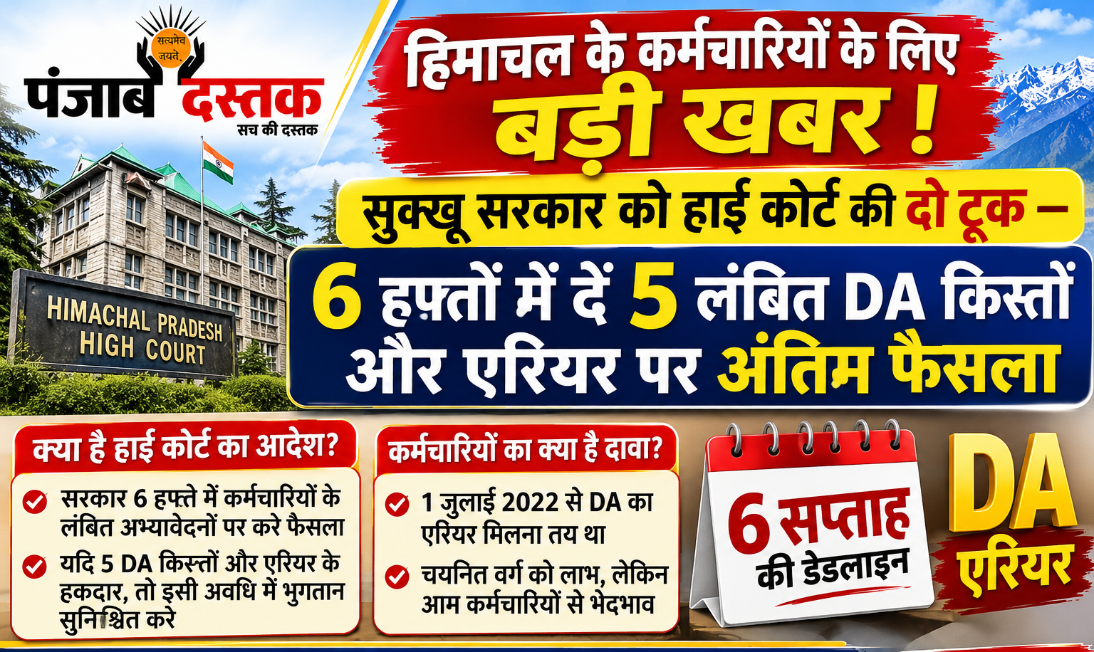 हिमाचल हाई कोर्ट का 5 लंबित DA किस्तों और एरियर पर फैसला