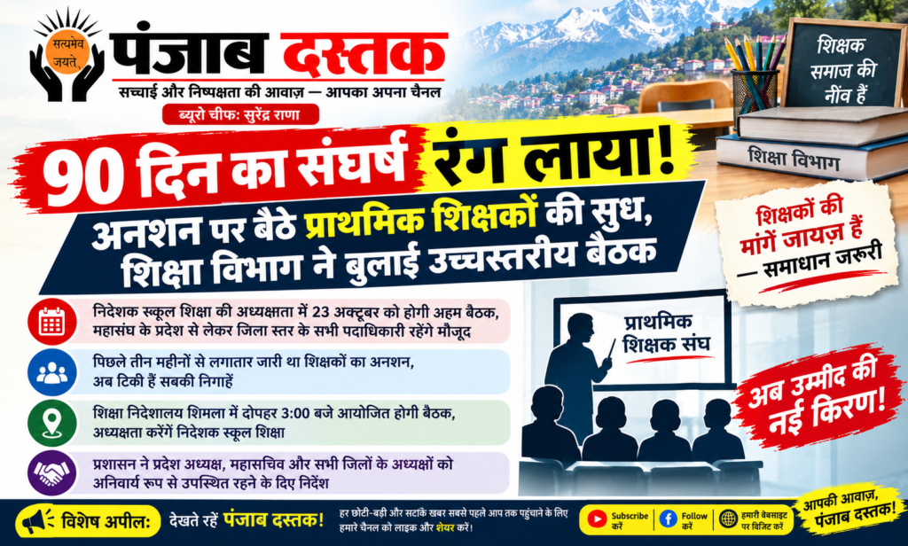 हिमाचल प्रदेश में प्राथमिक शिक्षकों के अनशन और शिक्षा विभाग की बैठक से जुड़ी खबर