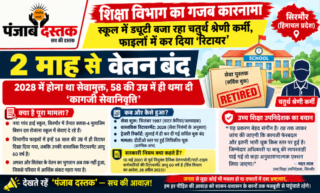 सिरमौर के नया गांव हाई स्कूल में कर्मचारी की गलत सेवानिवृत्ति और वेतन विवाद का मामला