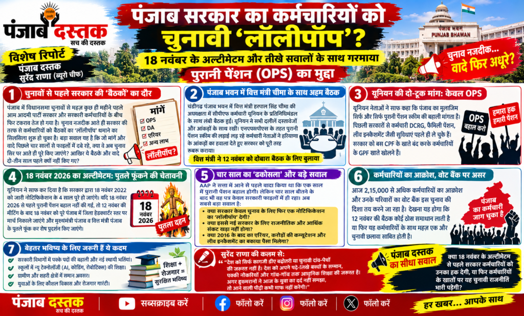 पंजाब में पुरानी पेंशन बहाली की मांग को लेकर प्रदर्शन करते सरकारी कर्मचारी