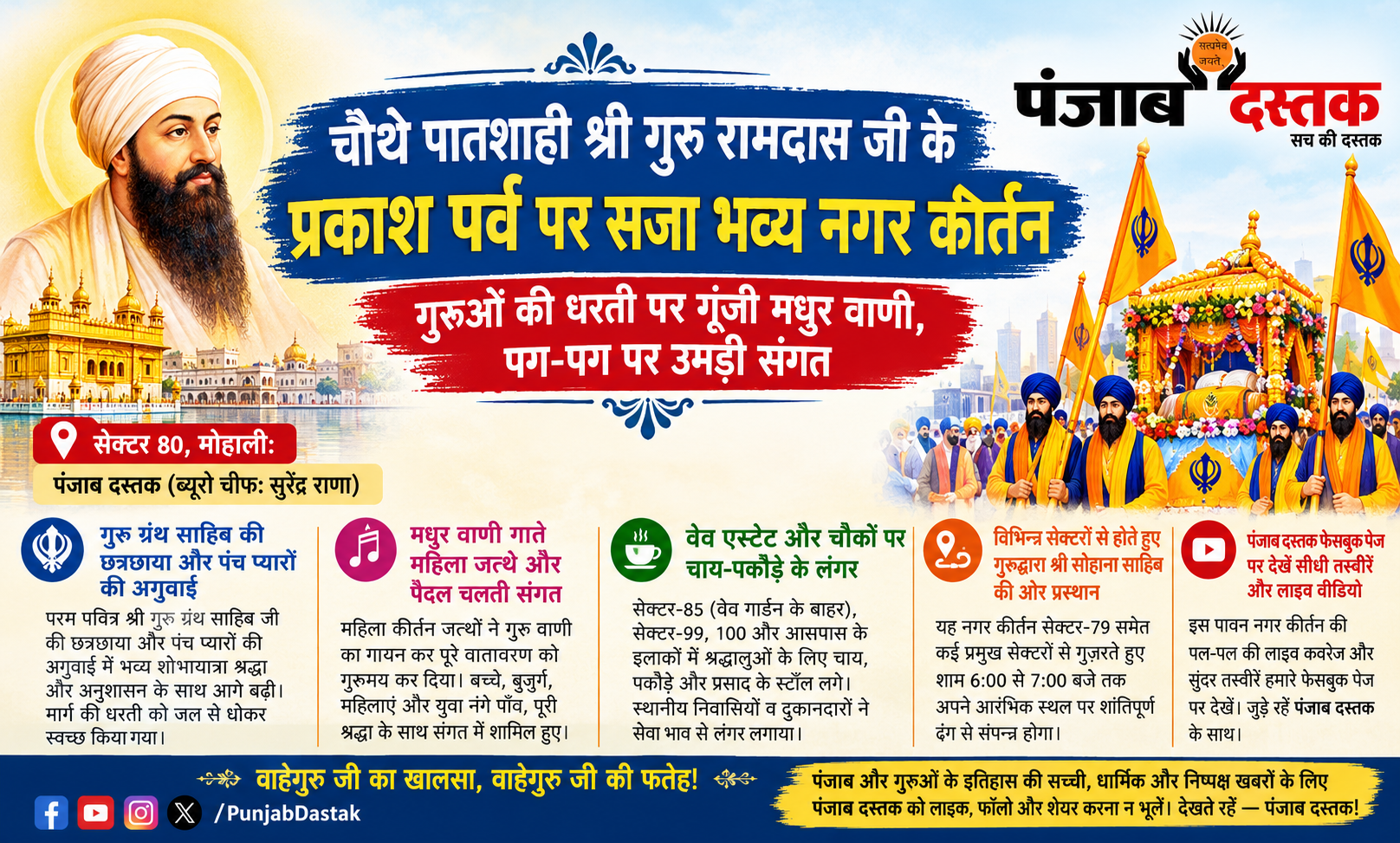 श्री गुरु रामदास जी के प्रकाश पर्व पर मोहाली में निकाला गया भव्य नगर कीर्तन