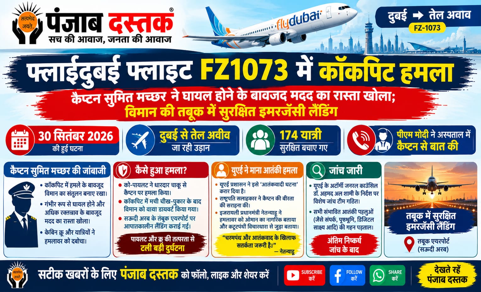 फ्लाईदुबई FZ1073 कॉकपिट हमले में घायल कैप्टन सुमित मच्छर