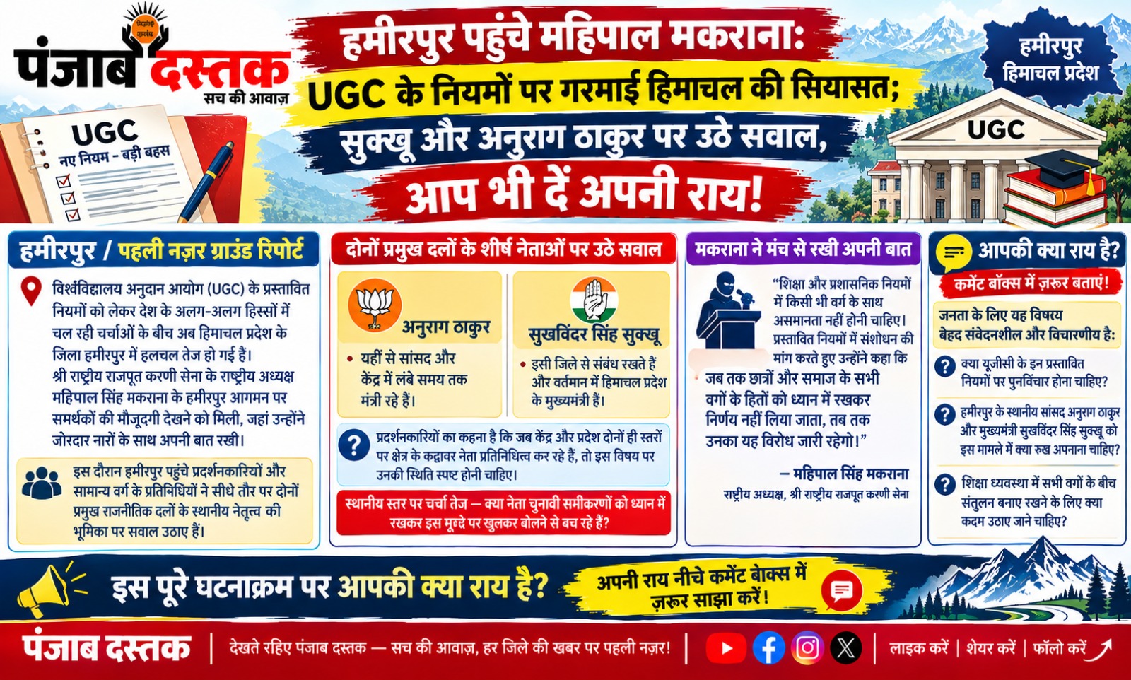हमीरपुर में महिपाल सिंह मकराना का प्रस्तावित UGC नियमों को लेकर संबोधन