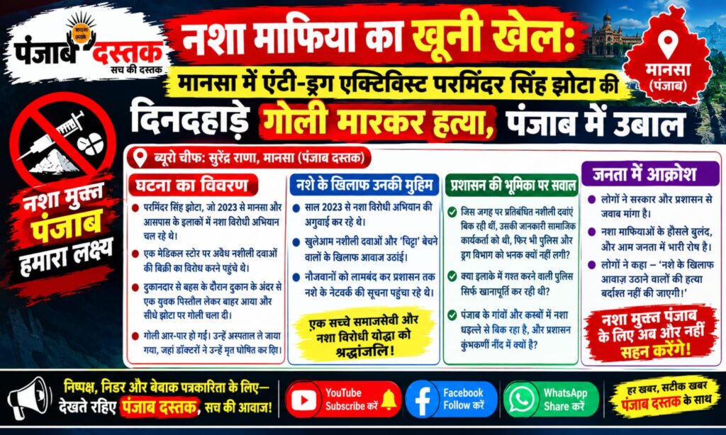 मानसा में नशा विरोधी कार्यकर्ता परमिंदर सिंह झोटा की हत्या की घटना