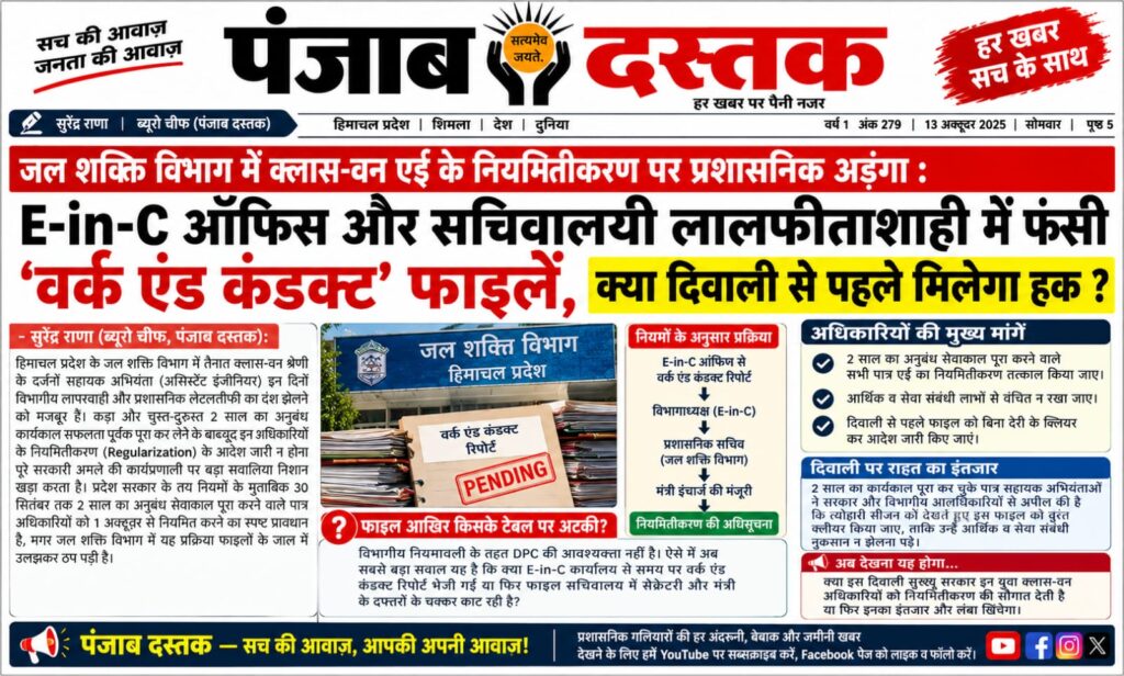हिमाचल प्रदेश जल शक्ति विभाग में सहायक अभियंताओं के नियमितीकरण का मामला