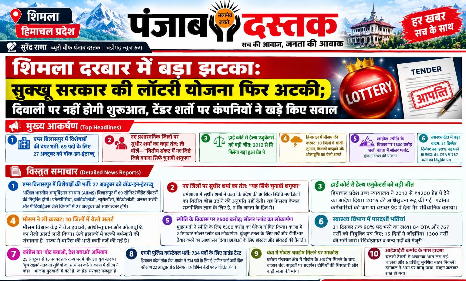 हिमाचल प्रदेश में सुक्खू सरकार की लॉटरी योजना टेंडर विवाद के कारण अटकी