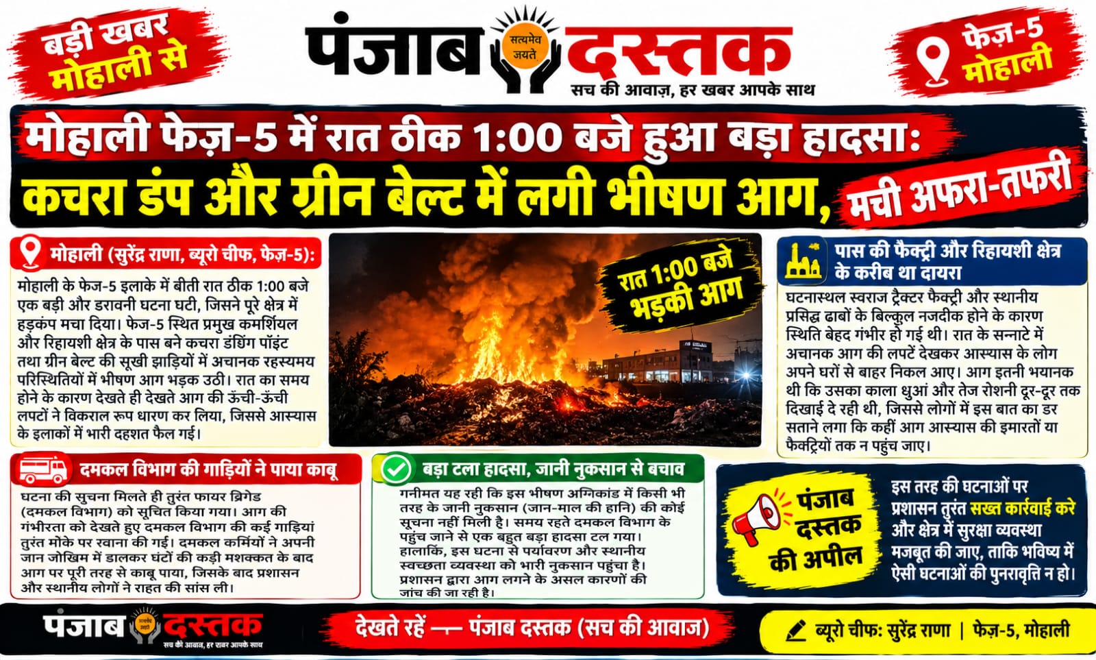 मोहाली फेज़-5 के कचरा डंप और ग्रीन बेल्ट में लगी आग