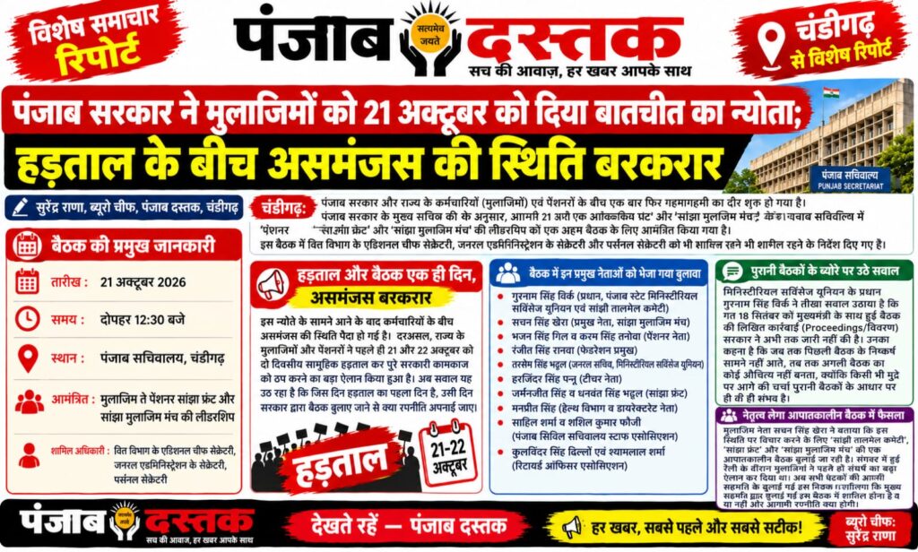 पंजाब मुलाजिमों की हड़ताल के बीच 21 अक्टूबर की बैठक का न्योता