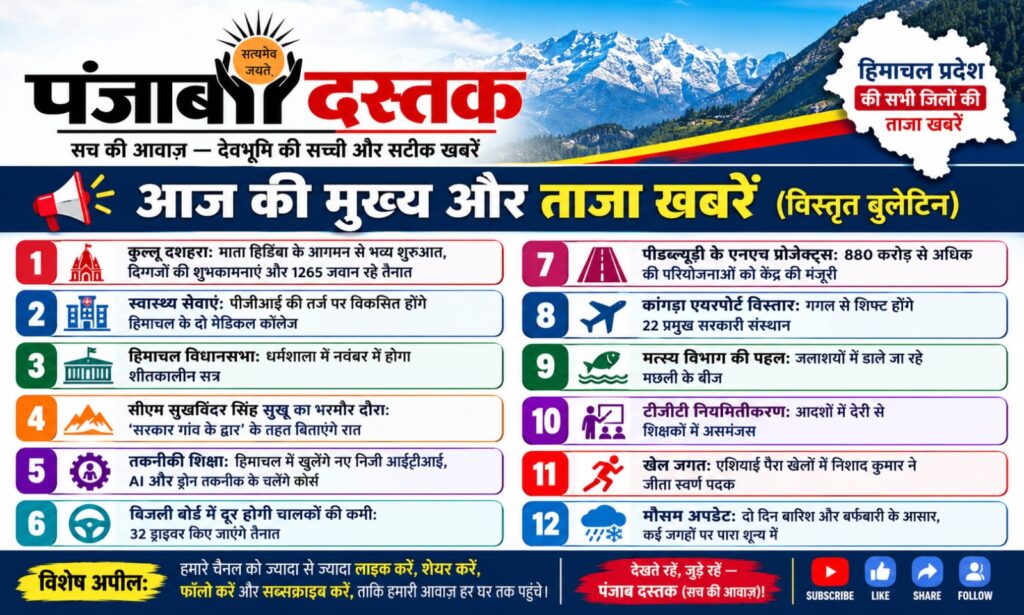 हिमाचल प्रदेश की 12 प्रमुख ताजा खबरें और समाचार अपडेट