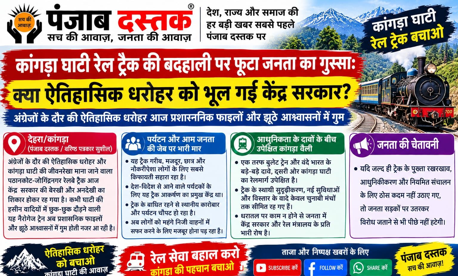 कांगड़ा घाटी रेल ट्रैक की बदहाल स्थिति